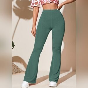 Green Shine Fitted Flared Pants